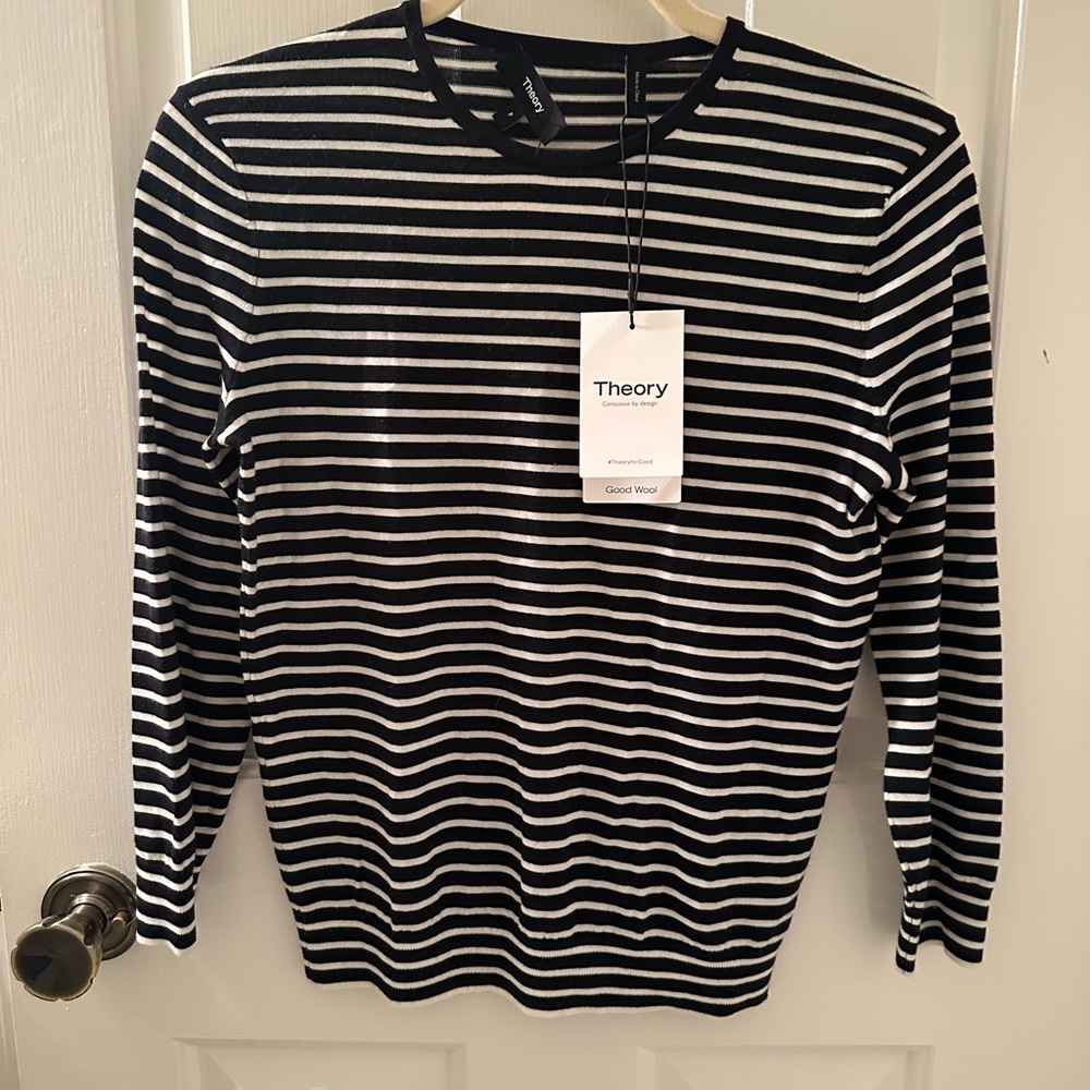 Theory Monochrome Striped Knit Top